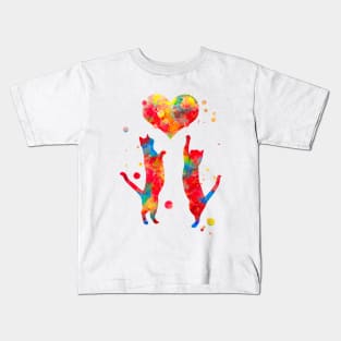 Cat Couple With Heart Watercolor Painting Kids T-Shirt